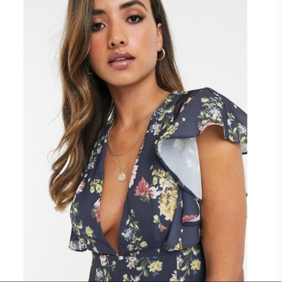 NWT ASOS Design Navy Floral Midi Dress, Size 6 - Picture 3 of 7